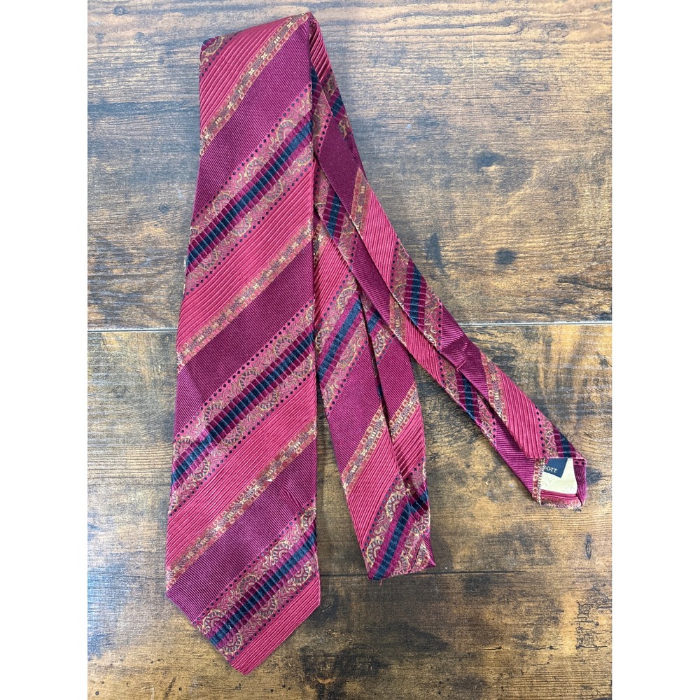 Robert Talbott Best of Class Nordstrom Silk Tie Burgundy Red Gold Stripe Paisley